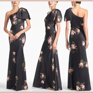 NWD $795 Sachin & Babi [ 10 ] One Shoulder Floral Aubrey Gown Noir Blossom J2094